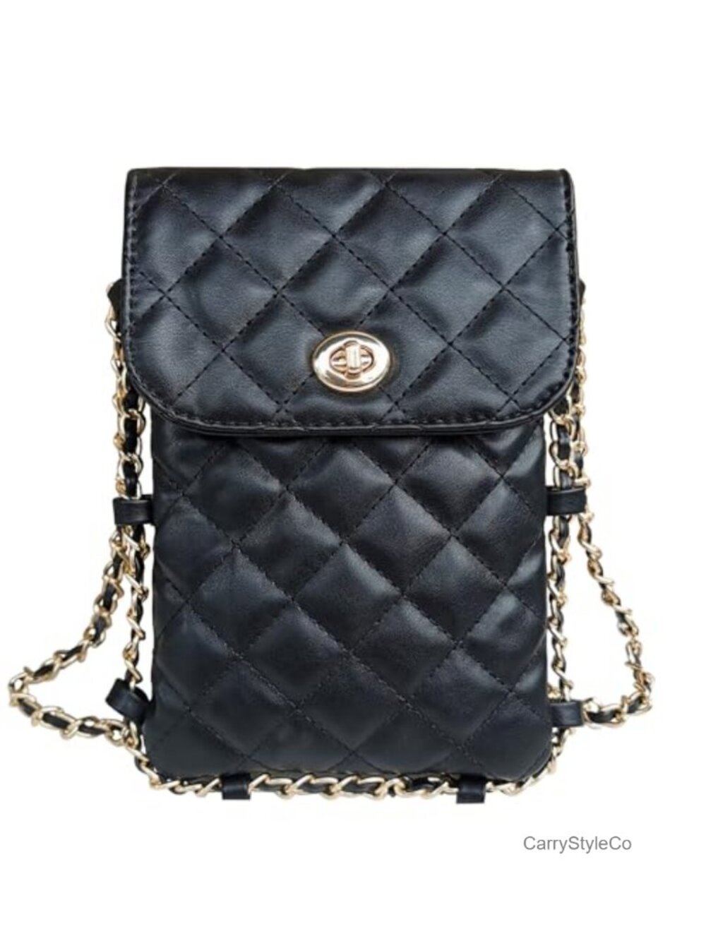 Quilted Vegan Leather Crossbody Phone Wallet Bag with Chain Strap